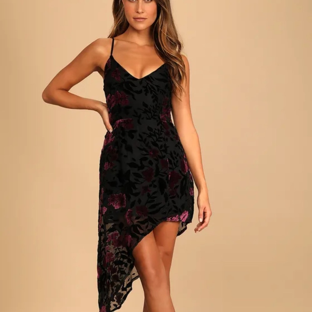 Black and floral asymmetrical dress